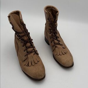 Justin Brown Lace-Up combat Boots with Fringe women 7B lace up Y2K casual retro